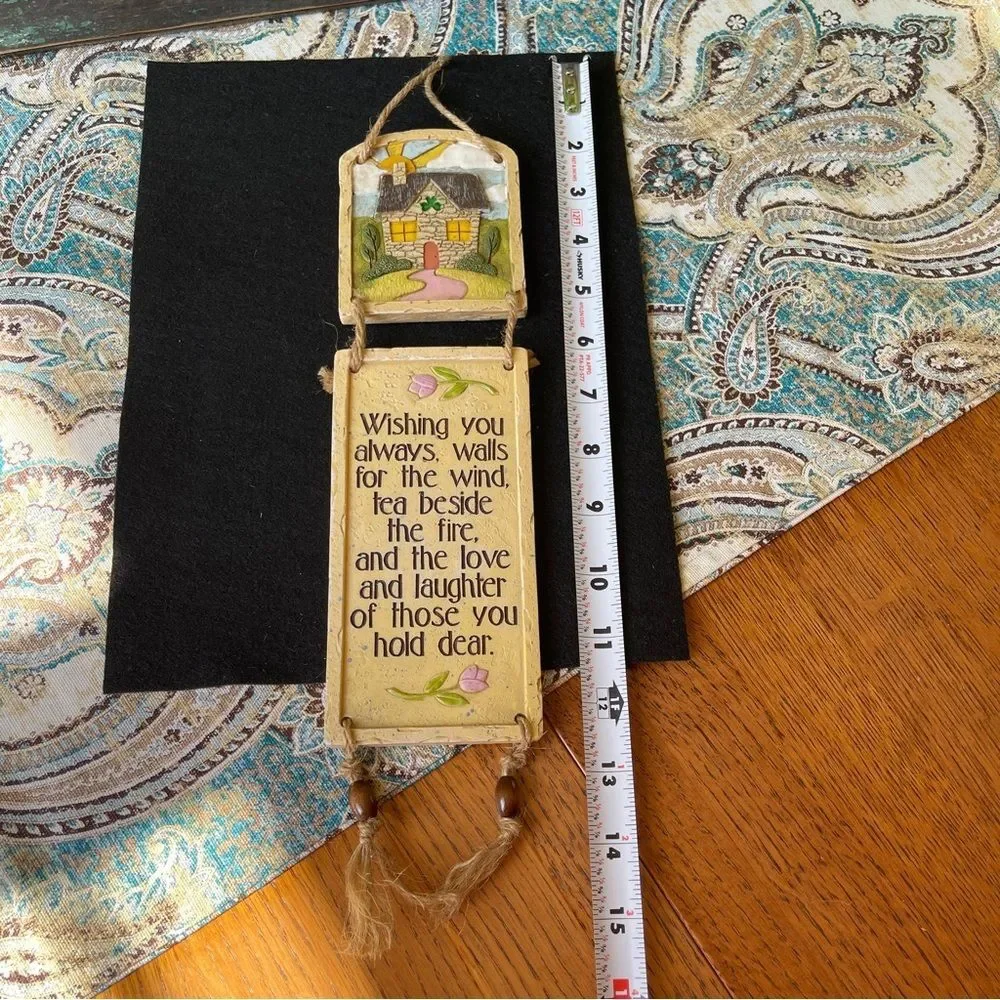 Irish Blessing Wall Plaque Cottage Bell Hanging Folk Art 1970s
